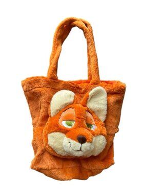 Orange Plush Faux Fur Fox Face Plush Shoulder Tote Bag New Children or Adults